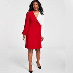 KASPER
WOMENS SURPLICE RUCHED SHEATH DRESS Red White XL